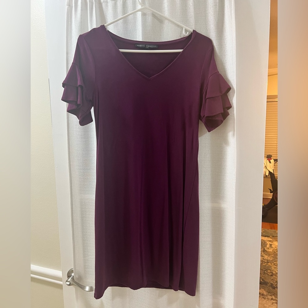 WHBM XS wine colored cotton dress, ruffled sleeves